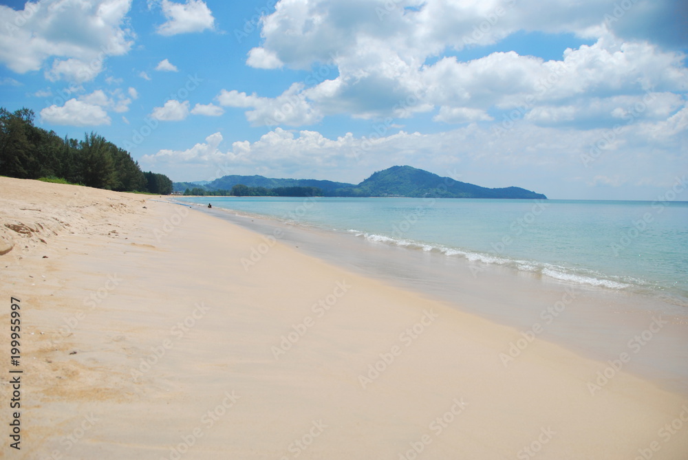 Fototapeta premium Mai Khao Beach in Sirinat National Park of Phuket Island in Thailand