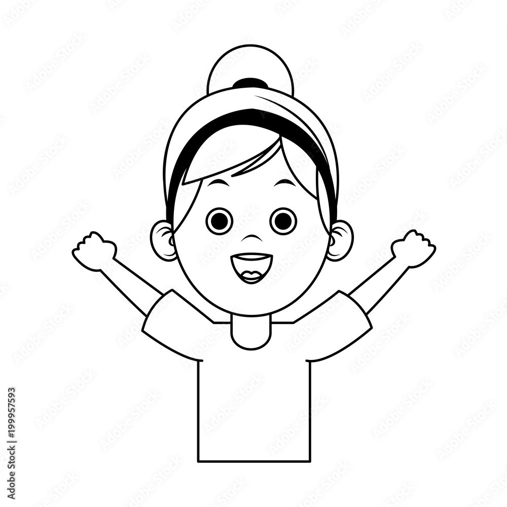 Beautiful little girl cartoon on black and white colors vector