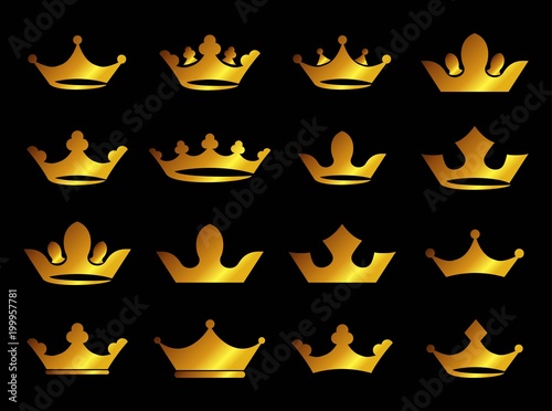 Gold crown icons set vector