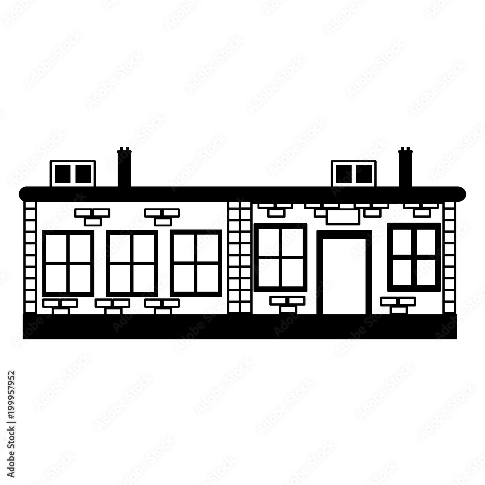 Bricks urban house building on black and white colors vector illustration