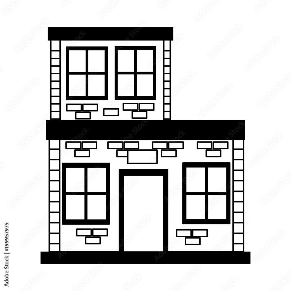 Bricks urban house building on black and white colors vector illustration