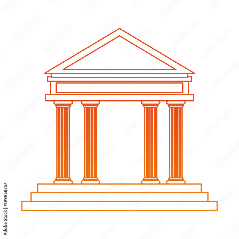 Bank columns building on orange lines vector illustration