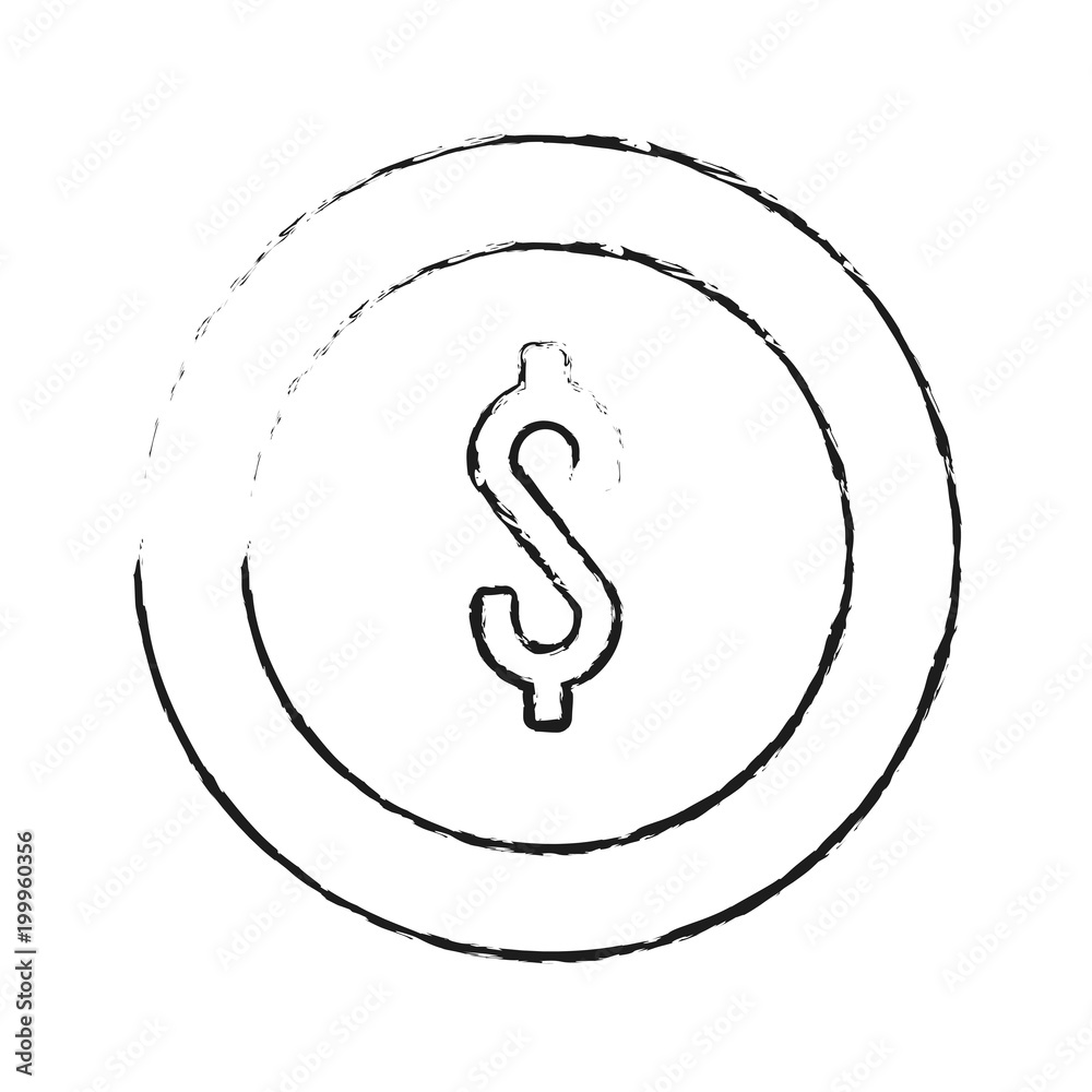 Coin money isolated on black and white sketch colors vector illustration Coin money isolated on black and white sketch colors vector illustration