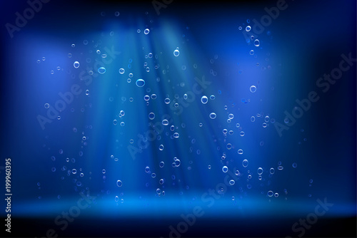 Underwater view. Sun rays. Vector illustration.
