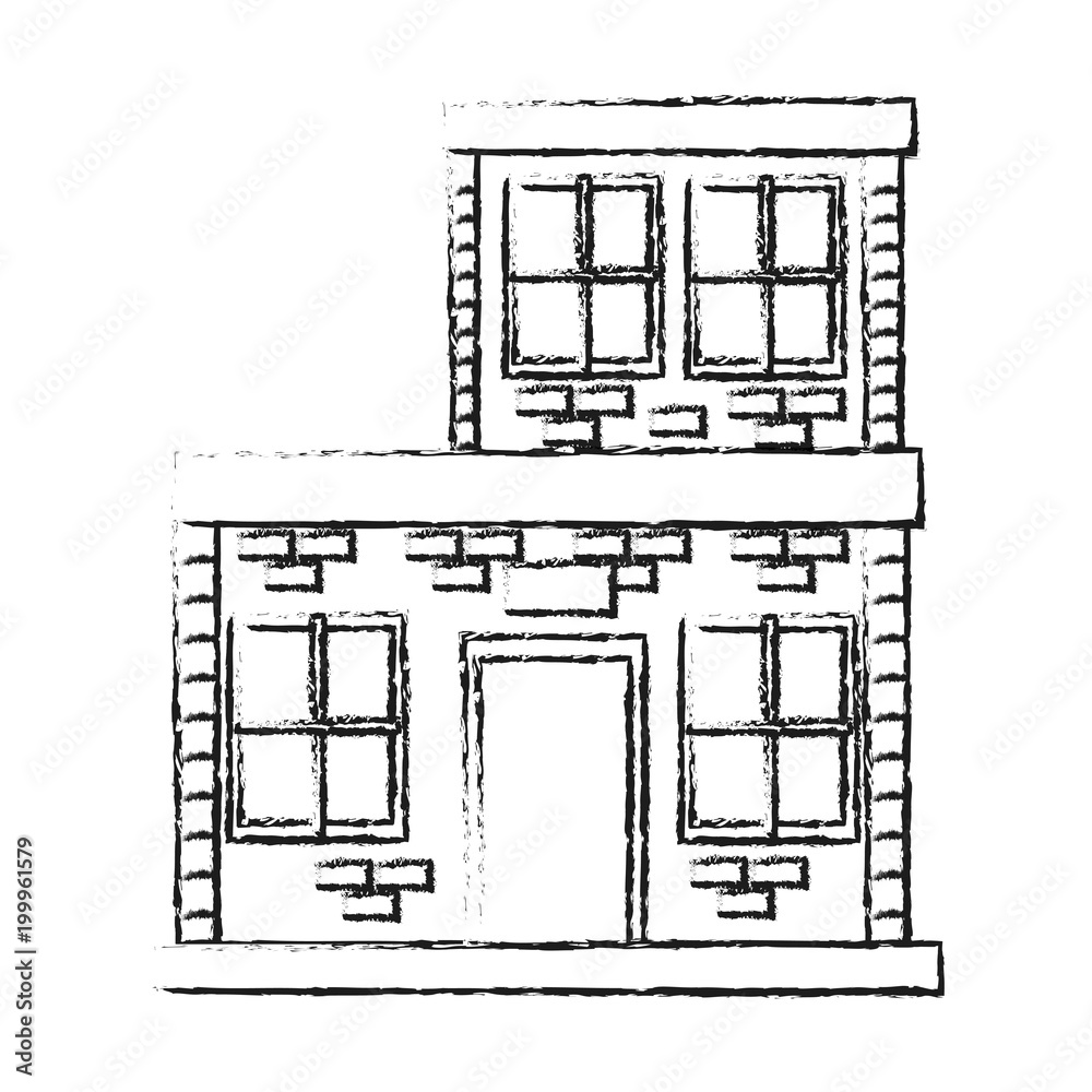 Bricks urban house building on black and white sketch colors vector illustration Bricks urban house building on black and white sketch colors vector illustration