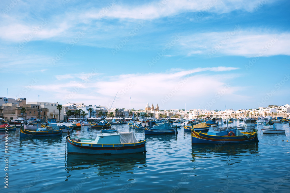 view of the typical boats, Luzzu, in Malta