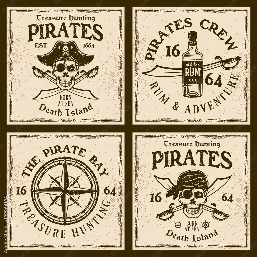 Obraz premium Pirates four colored emblems or t-shirt prints