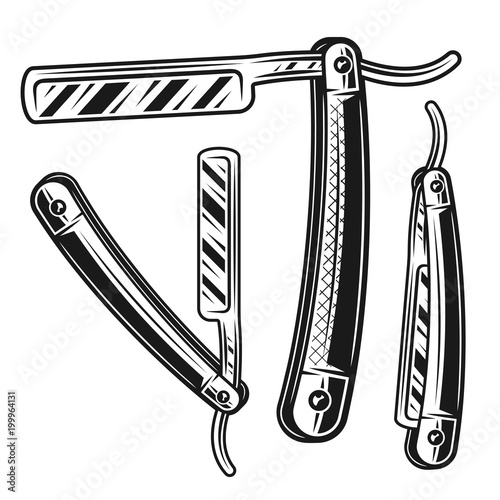 Straight razor set of three styles vector objects