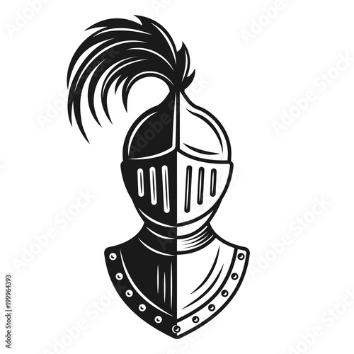 Knight helmet vector monochrome illustration