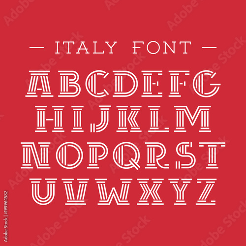 Italy font. Vector alphabet with latin letters