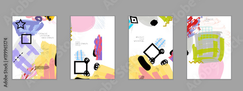 Abstract collage made with scribbles  markercanyon strokesblack geometric shapes