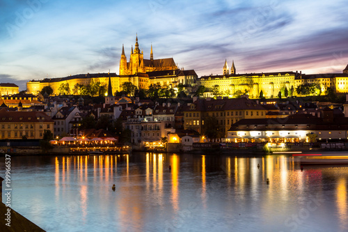 Castle and St. Vitus cathedral in Prague at night, Czech Republic
