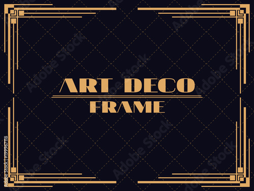 Art deco frame. Vintage linear border. Design a template for invitations, leaflets and greeting cards. The style of the 1920s - 1930s. Vector illustration