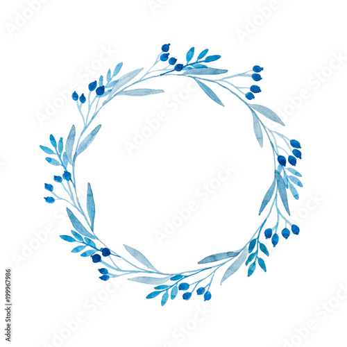 Blue Floral Wreath In Watercolor