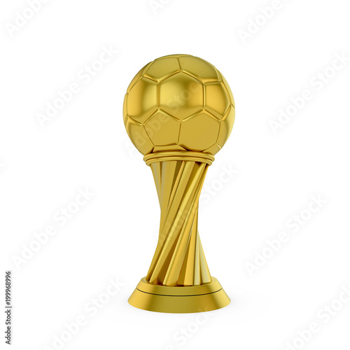 Gold Soccer winning trophy. Football ontop of a gold award. 3D Rendering