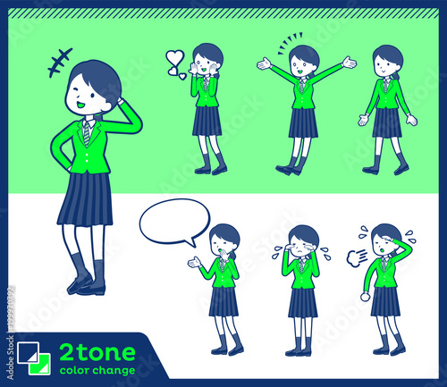 2tone type school girl green Blazer_set 03