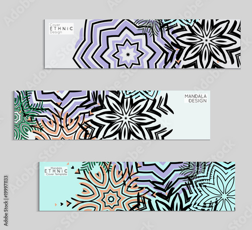 Ethnic banners template with floral Mandala ornament.