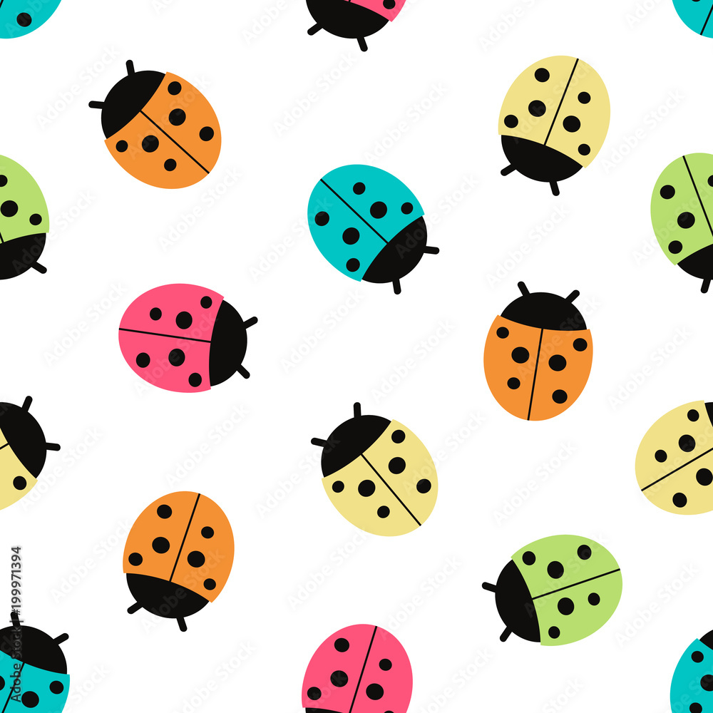 Obraz premium Seamless pattern of colorfull ladybugs.