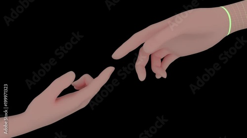 Two hands being scanned with a laser light. Cybersecurity and biometrics authentication concept. hi tech background
