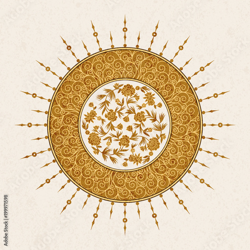 vector round arabesque design with floral design and arabic pattern. design for print, interior, tile