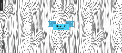hand drawn wood black and white pattern. Vector seamless pattern. Abstract background with wooden annual rings texture. Hipster graphic design. Endless vector backgrounds of simple primitive tree