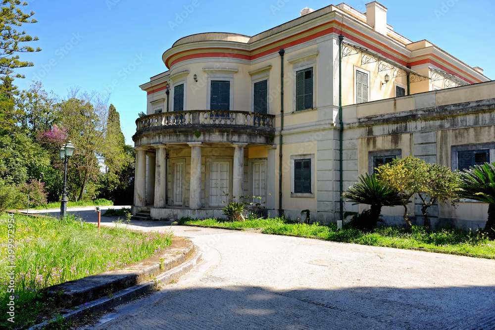 The Mon Repos Palace wit its park in Corfu town, Greece