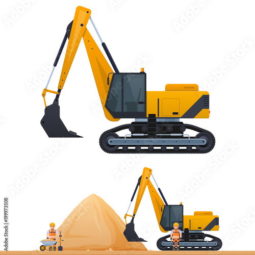 Vector picture of an excavator, excavator, road worker