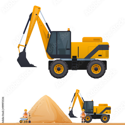 Vector picture of an excavator, excavator, road worker