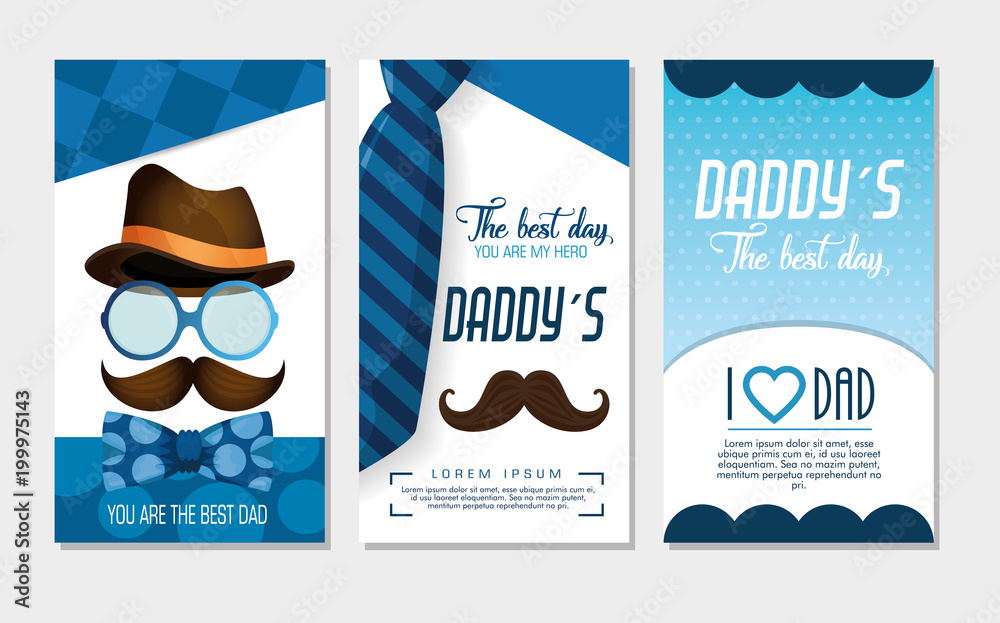 happy fathers day card with calligraphy and accessory vector illustration design - obrazy, fototapety, plakaty 