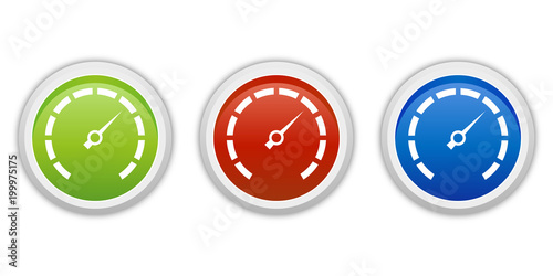 rundes Button Set grün rot blau - Tachometer