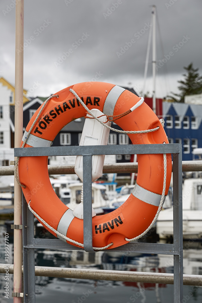 Lifering in port area of Torshavn, Faroe Islands, Denmark