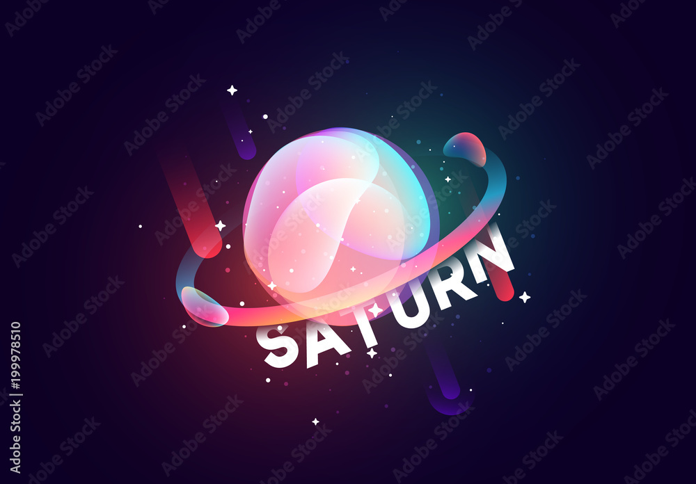 Fototapeta premium Saturn planet bright abstract illustration. Space theme art background