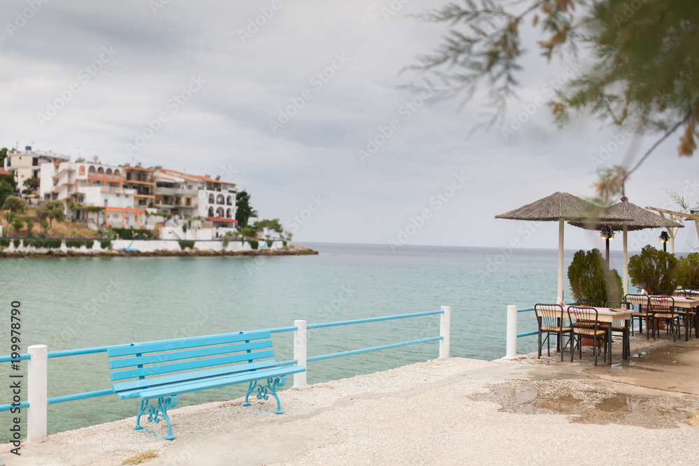 terrace with blurred landscape on the background