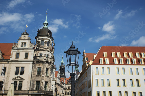 Towers of the palace-residence in the German city of Dresden, in the historical center.