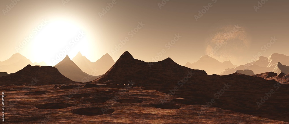 Fototapeta premium panorama of an alien landscape, 3D rendering 