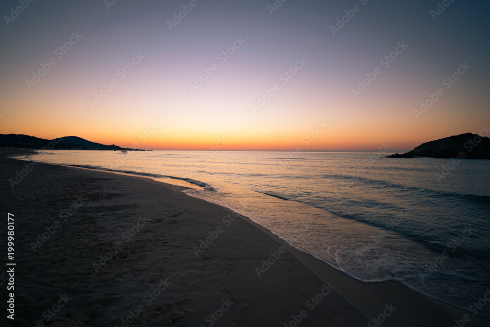 Su Giudeu island at sunrise, Chia, Sardinia.