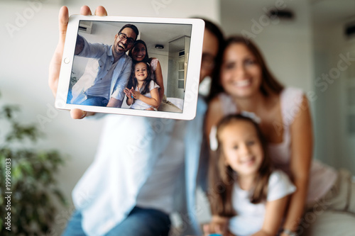 Happy family having fun time at home