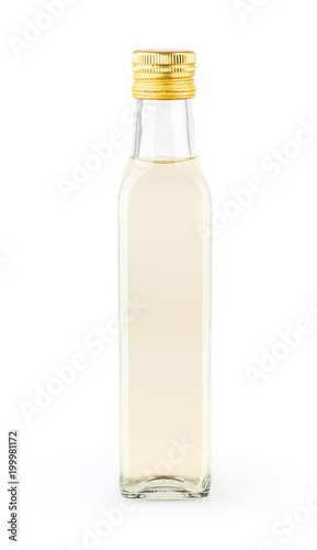 Vinegar in glass bottle isolated on white background with clipping path