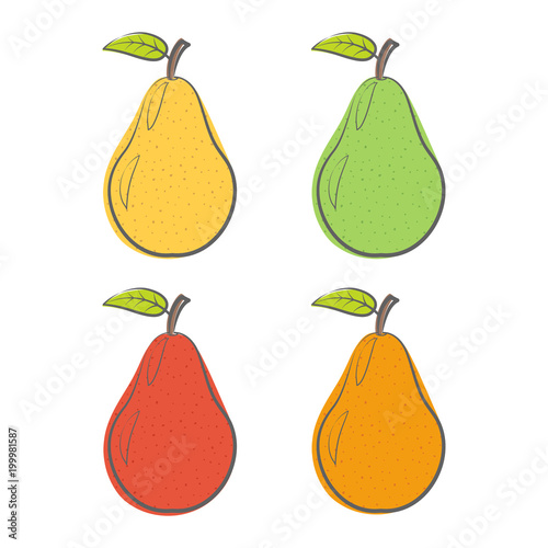Set of colorful icons of green, yellow and red pears