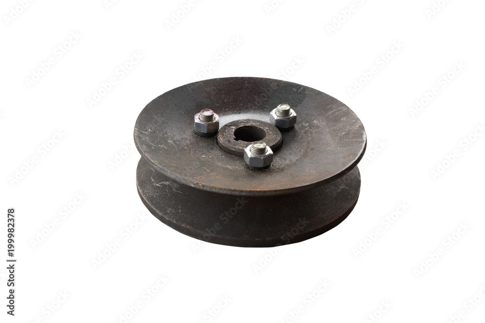 Alternator pulley of the truck on an isolated white background