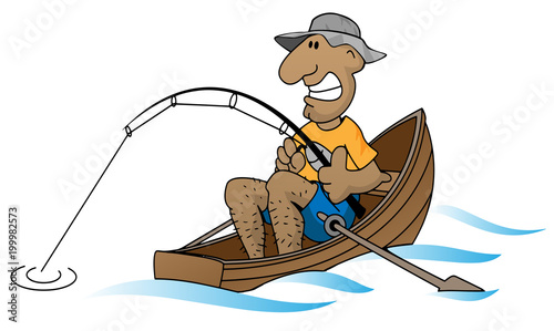 Cartoon man fishing in boat vector illustration