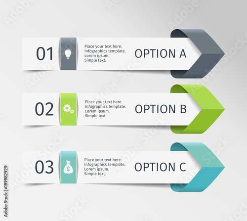 Infographic arrows. Vector design template of 3 options, steps, parts. Can be used for workflow layout, diagram, step by step infographics, graph, chart, diagram, web design