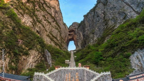 Tianmen Mountain Landmark Nature Travel Place Of Zhangjiajie, Changsha, China (tilt down)