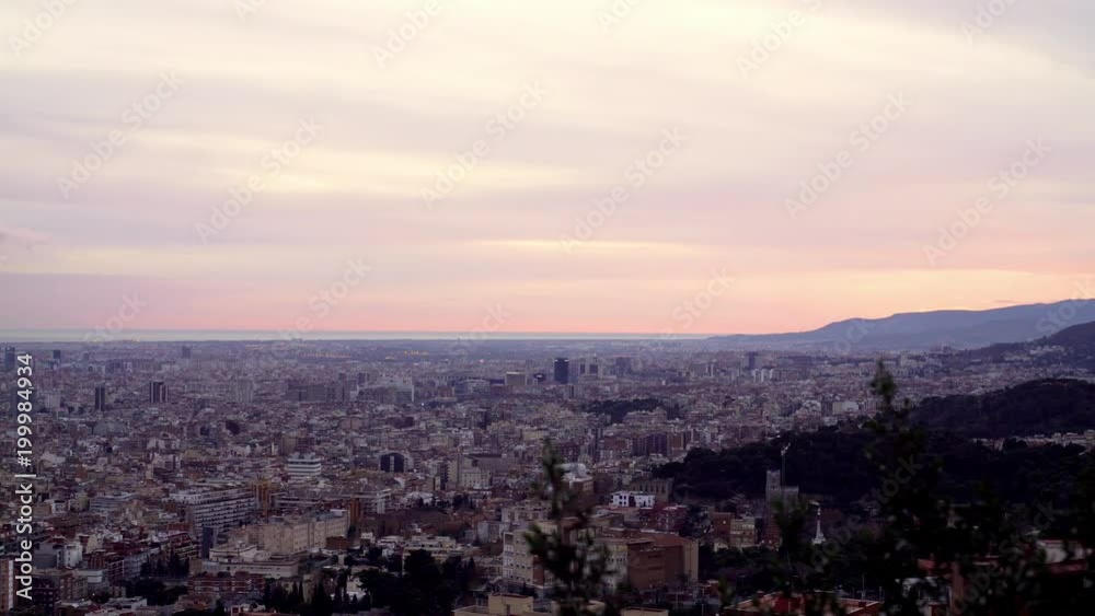 Sunset over neighbourhood in Barcelona, Spain. Sunset over neighbourhood in Barcelona, Spain.
