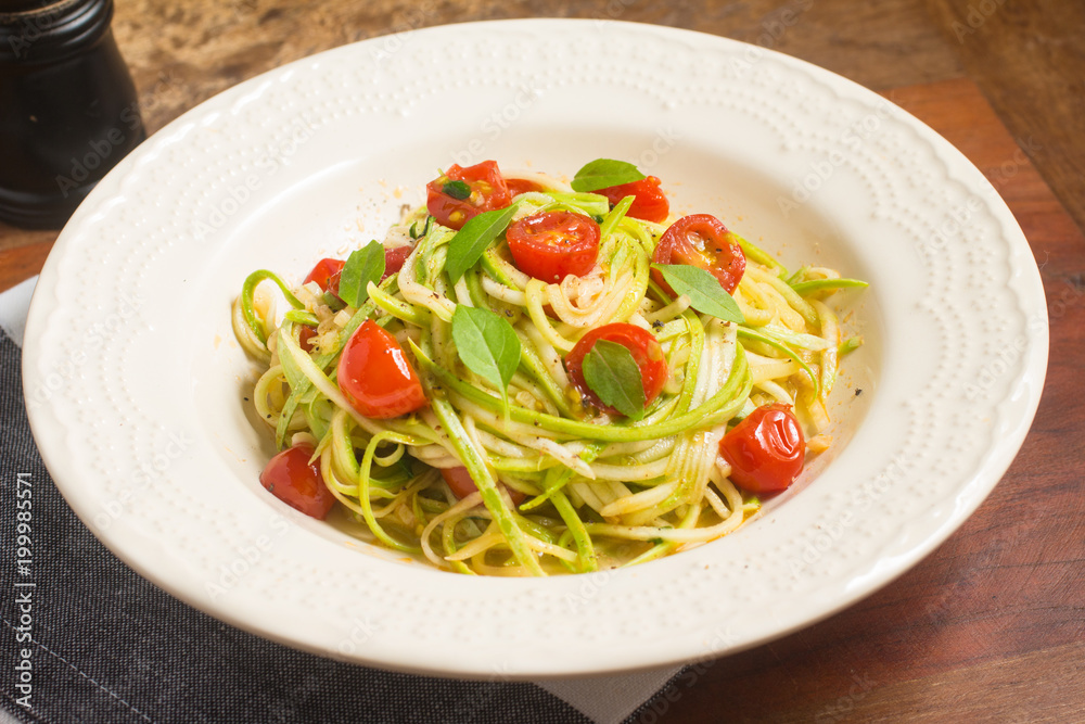 Zucchini Spaghetti with cherry tomatoes