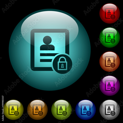 lock contact icons in color illuminated glass buttons