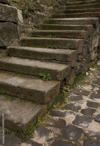 Aged stone staircase to the building