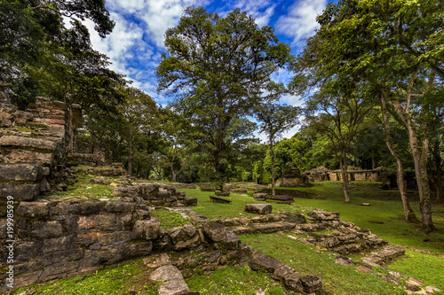 Mexico. The Yaxchilan Archaeological Park, Mayan city hidden in the Lacandon Jungle. Structures of Central Acropolis