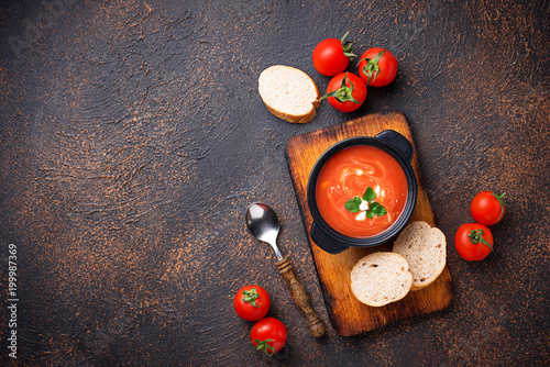 Tomato soup gazpacho in stewpan