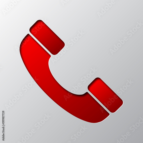 Paper art of red phone icon. Vector illustration.